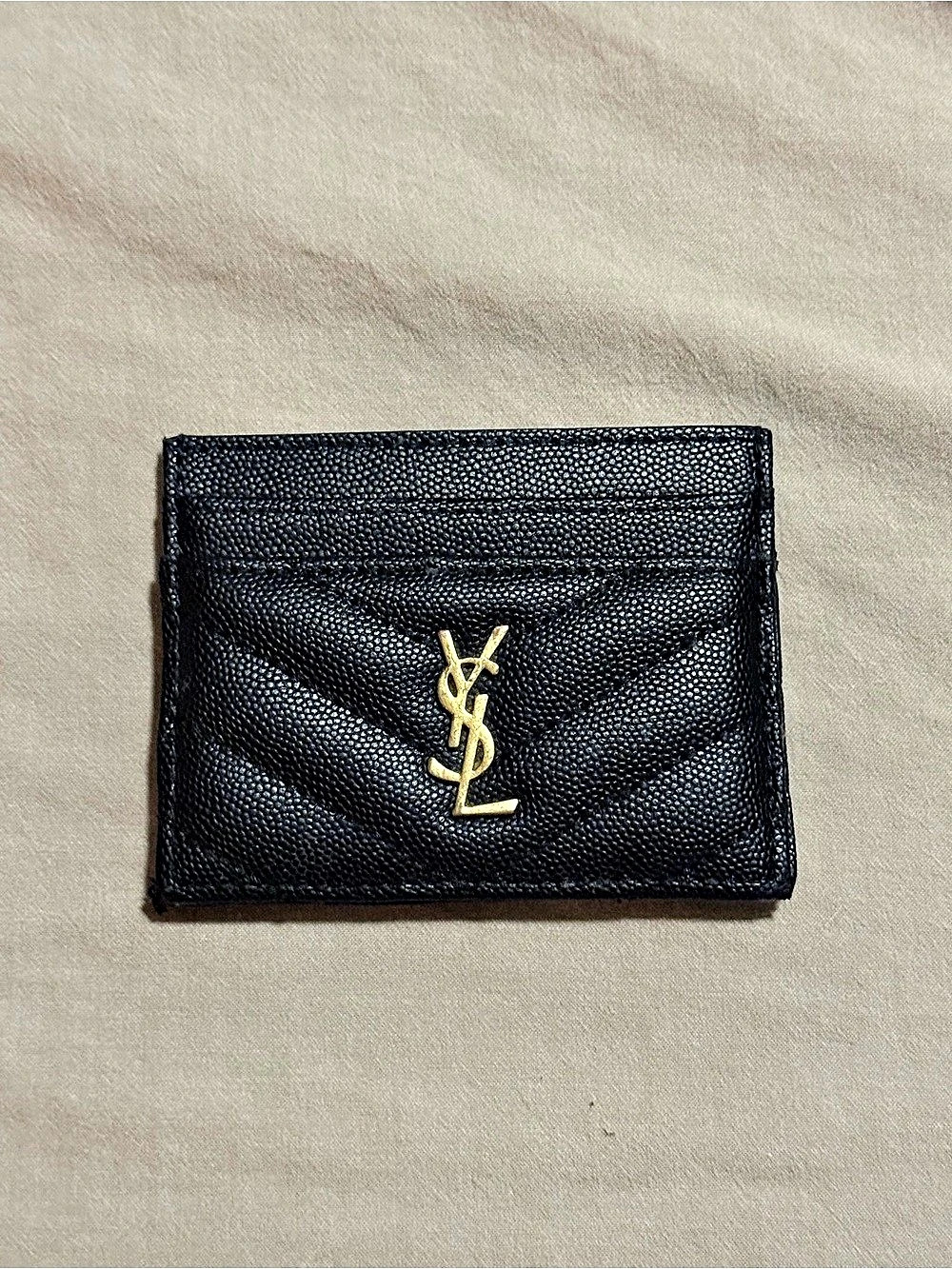 Faux Saint Laurent Cassandre Matelassé Card Case Black